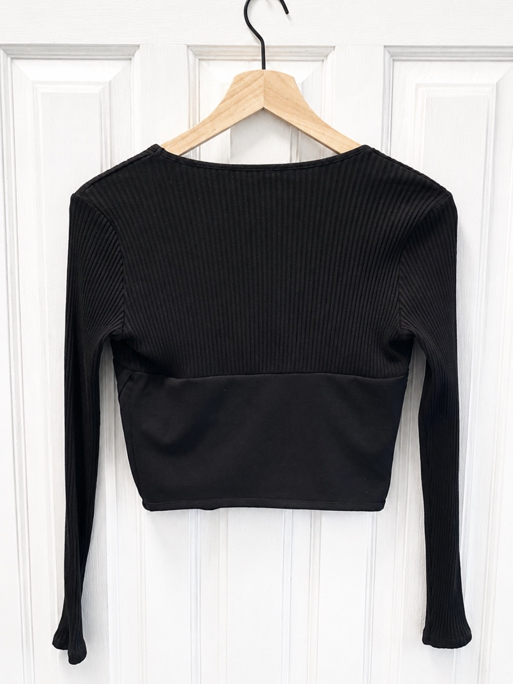 Zara Ribbed Bustier Corset Crop Top Black Long Sleeve Size S Minimalist - Picture 2 of 6